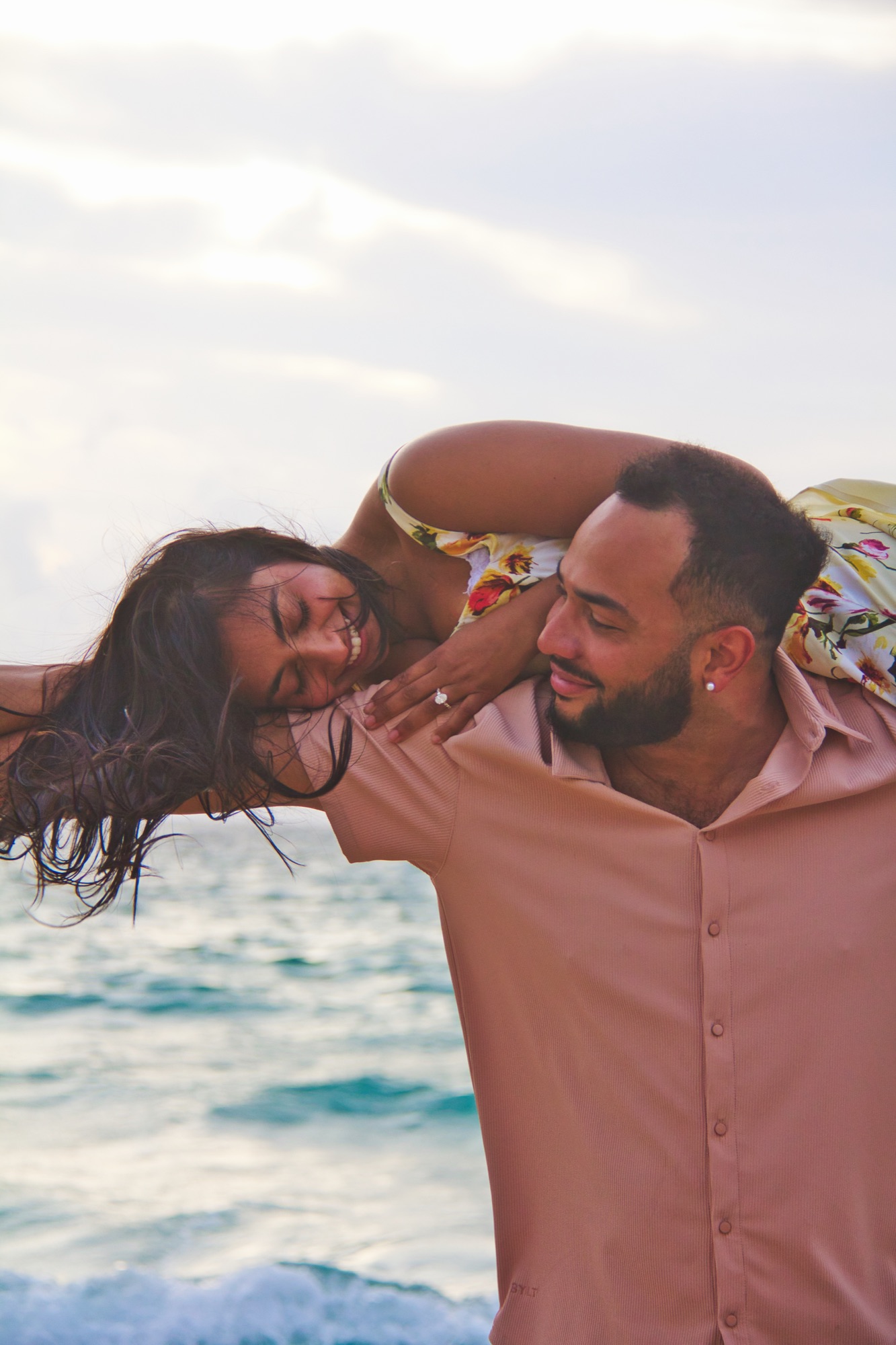 David and Shriya together by the ocean